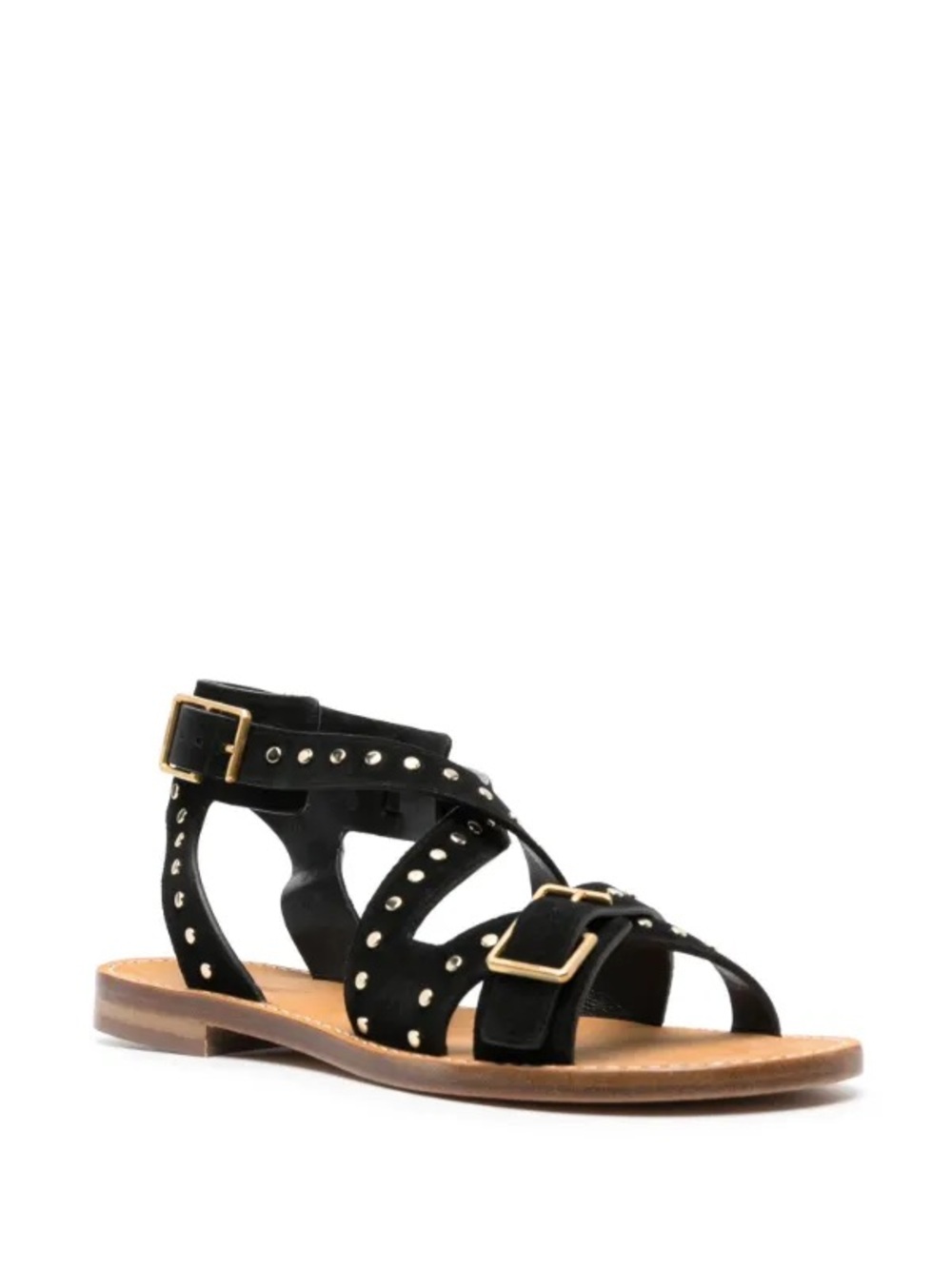 Zadig & Voltaire Black Studded Buckle Flat Sandals